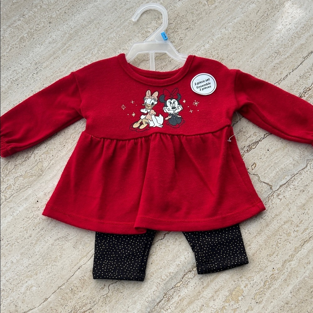 NEW 🆕 Disney Red Dress with Black Polka Dot Leggings size 0-3 months